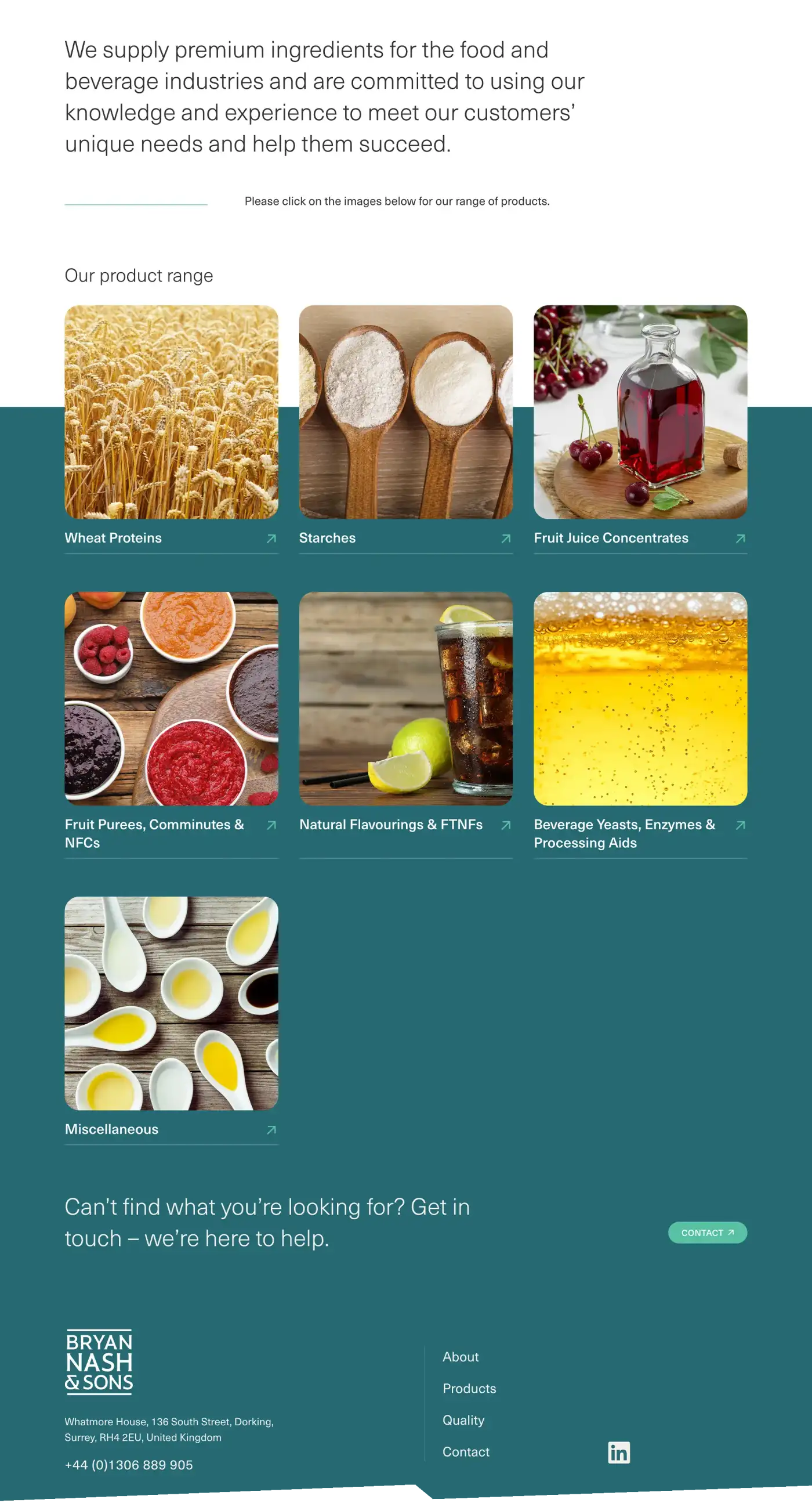 Bryan Nash & Sons - website products page
