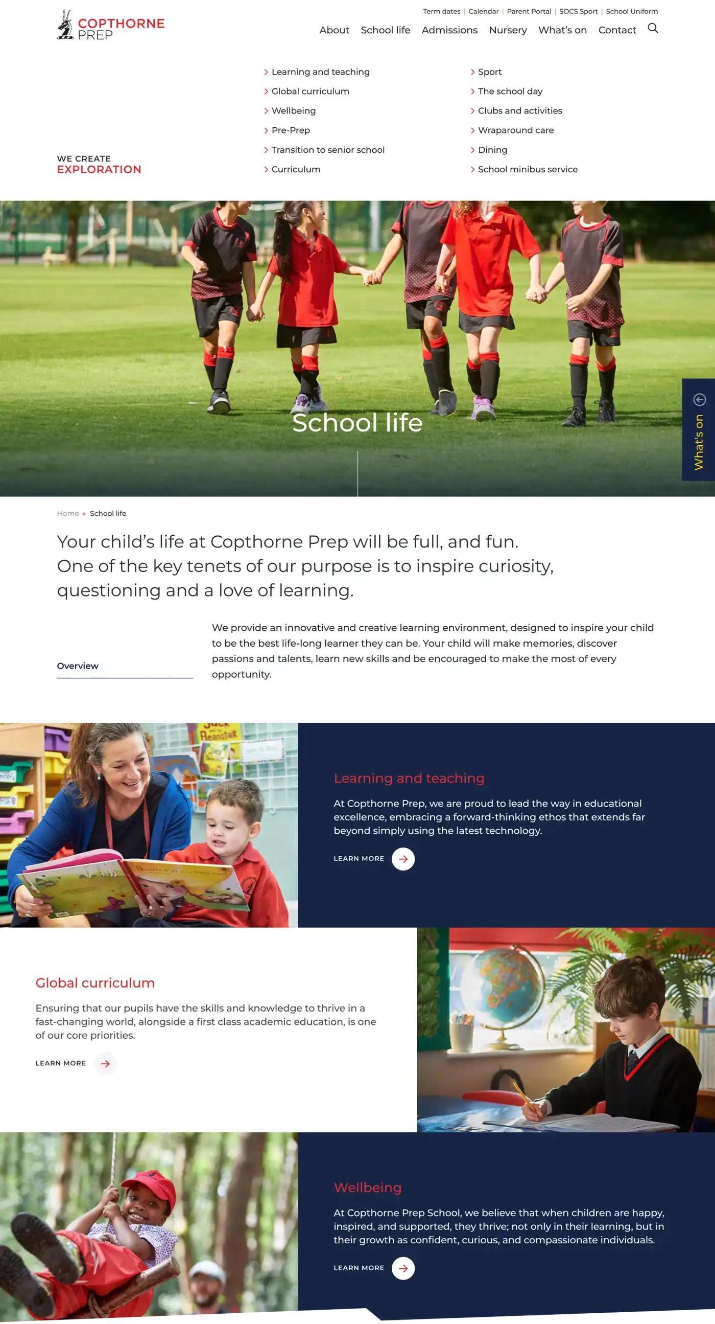 Copthorne Prep School website - School Life page