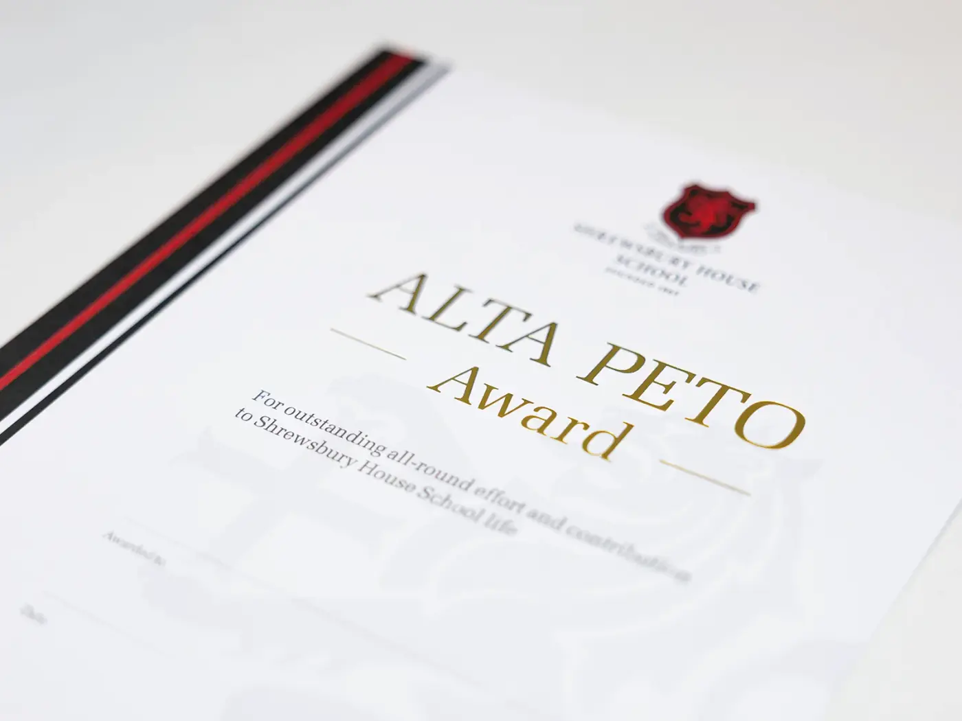 Shrewsbury House - certificate design