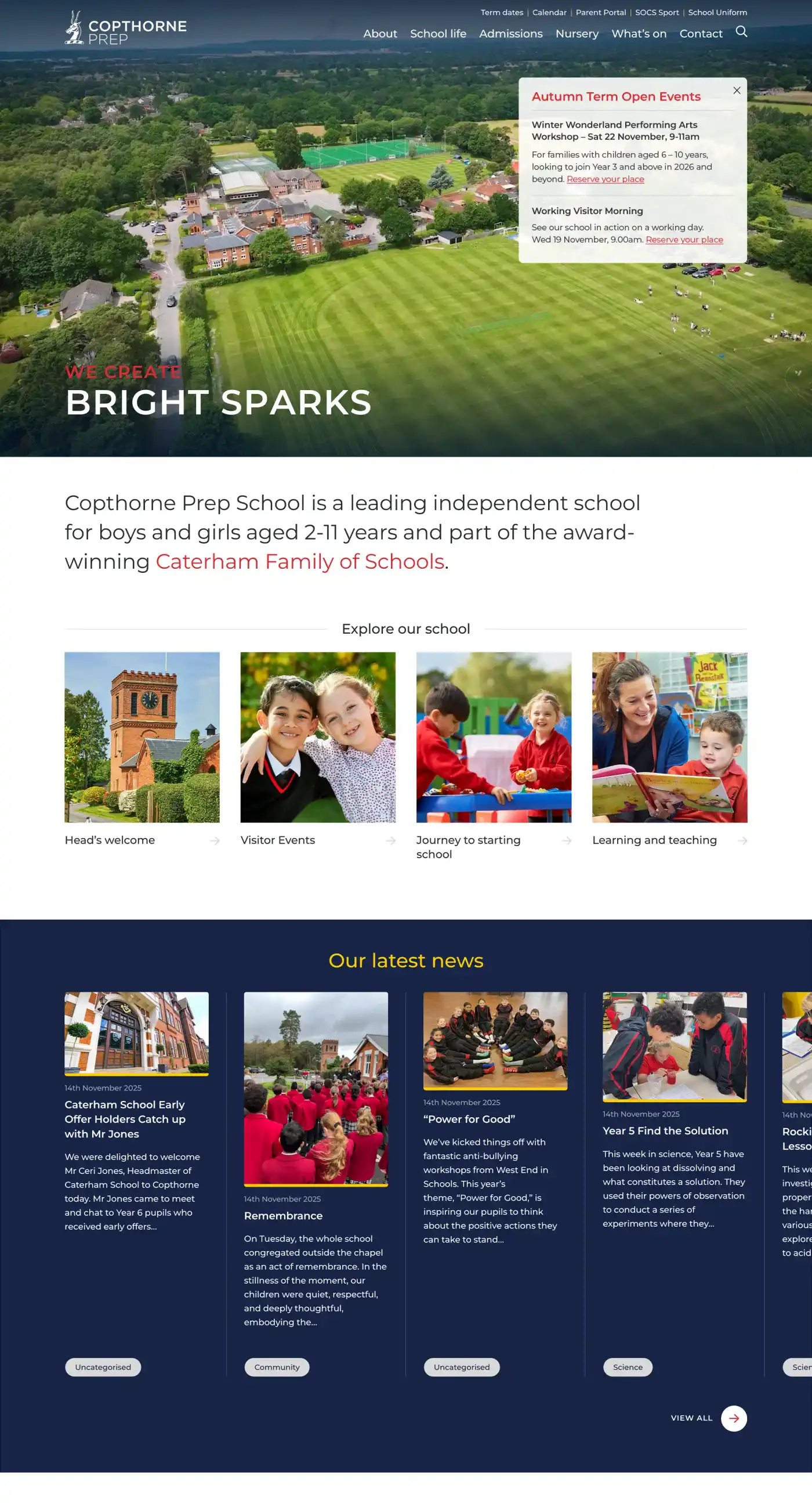 Copthorne Prep School website - home page